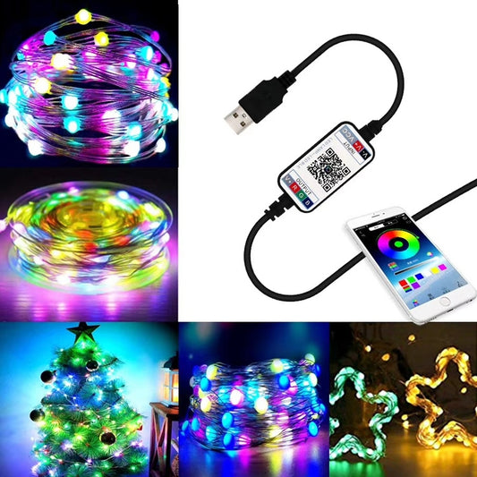 Christmas Decoration USB Copper Wire String Light Bluetooth Mobile APP Control, Length: 5m 50 LEDs by bashfashion