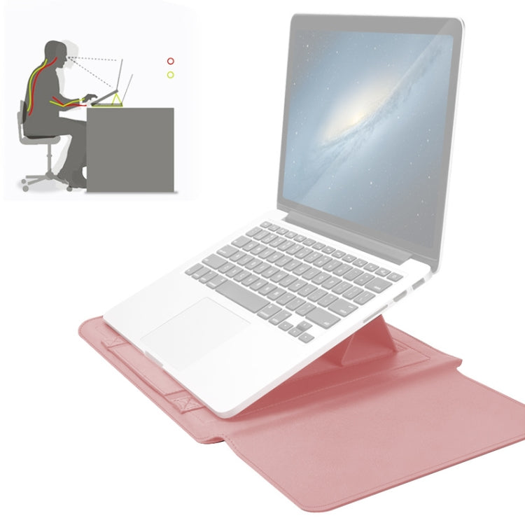 4 in 1 Universal Waterproof PU Leather Laptop Liner Bag with Handle & Stand & Pen Holder + 2 Winders + Mouse Bag + Charger Bag Set for 17 inch Laptops(Rose Gold) by bashfashion