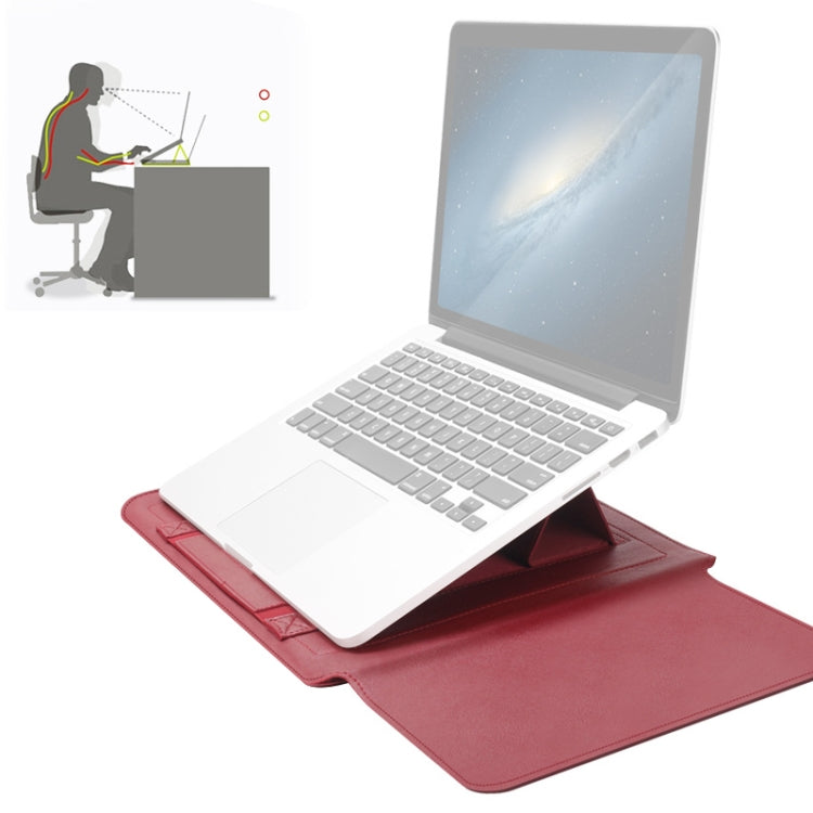 4 in 1 Universal Waterproof PU Leather Laptop Liner Bag with Handle & Stand & Pen Holder + 2 Winders + Mouse Bag + Charger Bag Set for 13 / 14 inch Laptops(Red) by bashfashion