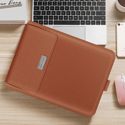 4 in 1 Universal Waterproof PU Leather Laptop Liner Bag with Handle & Stand & Pen Holder + 2 Winders + Mouse Bag + Charger Bag Set for 13 / 14 inch Laptops(Brown) by bashfashion