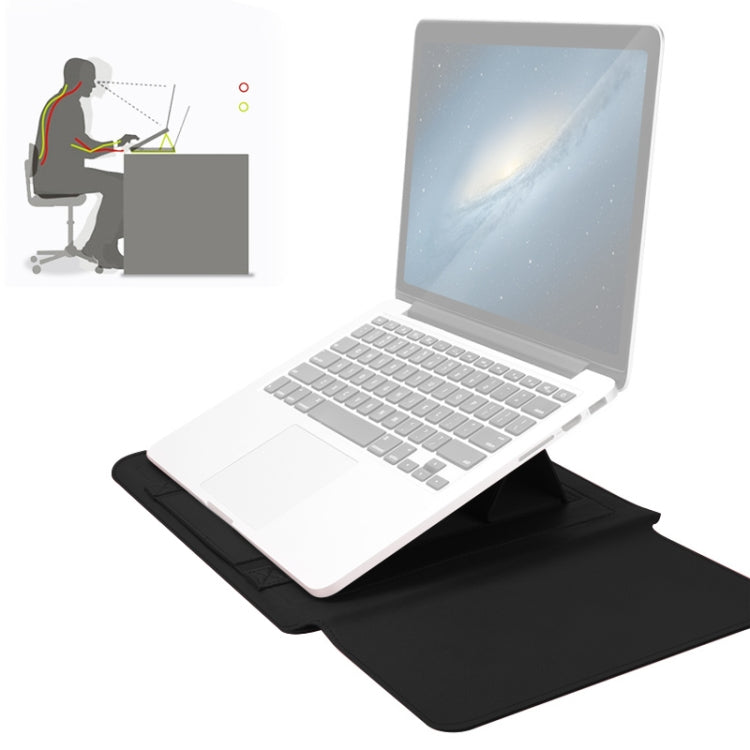 4 in 1 Universal Waterproof PU Leather Laptop Liner Bag with Handle & Stand & Pen Holder + 2 Winders + Mouse Bag + Charger Bag Set for 15 inch Laptops(Black) by bashfashion