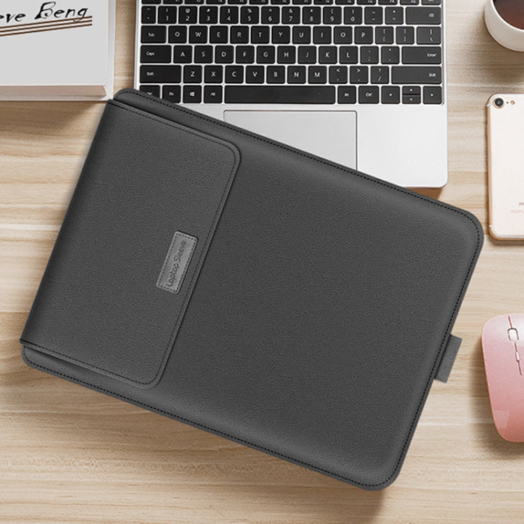 4 in 1 Universal Waterproof PU Leather Laptop Liner Bag with Handle & Stand & Pen Holder + 2 Winders + Mouse Bag + Charger Bag Set for 15 inch Laptops(Grey) by bashfashion