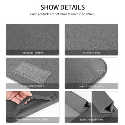 4 in 1 Universal Waterproof PU Leather Laptop Liner Bag with Handle & Stand & Pen Holder + 2 Winders + Mouse Bag + Charger Bag Set for 15 inch Laptops(Grey) by bashfashion