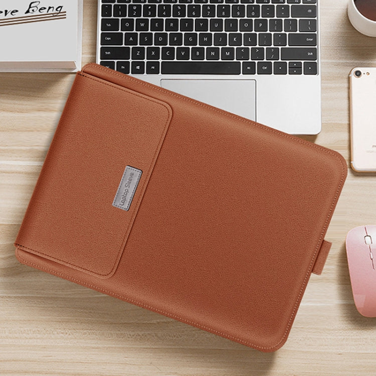 4 in 1 Universal Waterproof PU Leather Laptop Liner Bag with Handle & Stand & Pen Holder + 2 Winders + Mouse Bag + Charger Bag Set for 15 inch Laptops(Brown) by bashfashion