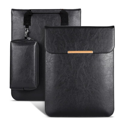 13.3 inch Laptop 2 in 1 PU Leather Sleeve Liner Bag with Mouse Storage Bag(Black) by bashfashion