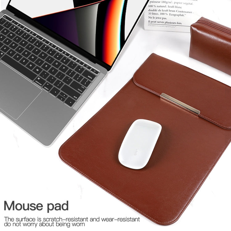 13.3 inch Laptop 2 in 1 PU Leather Sleeve Liner Bag with Mouse Storage Bag(Brown) by bashfashion