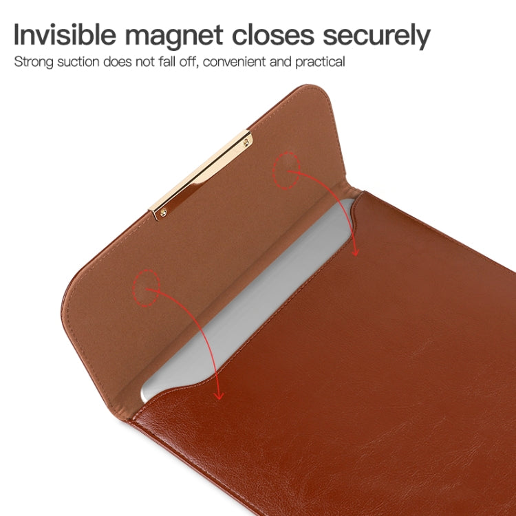 13.3 inch Laptop 2 in 1 PU Leather Sleeve Liner Bag with Mouse Storage Bag(Brown) by bashfashion