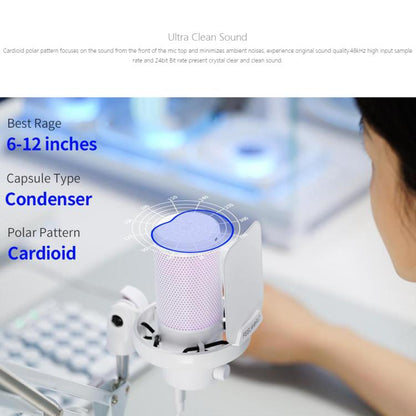 FEELWORLD VM1 USB Condenser Gaming Microphone for Streaming Noise Cancellation Mute RGB Light Boom Arm Stand (White) by FEELWORLD