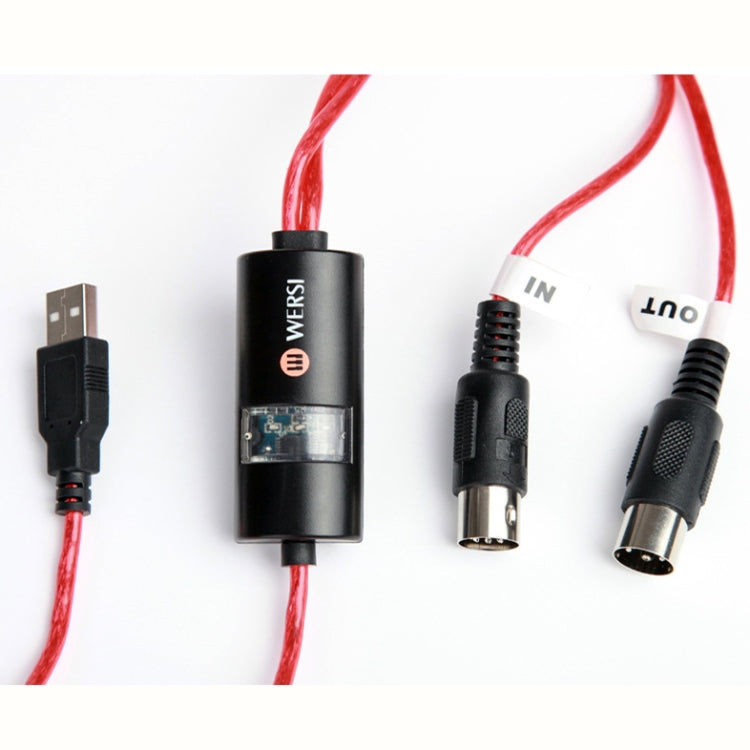 WERSI UM-18 USB MIDI Cable MidiPort Midi Cable Electric Piano Electronic Drum Music Editing Line, Length: 2m(Red) by bashfashion