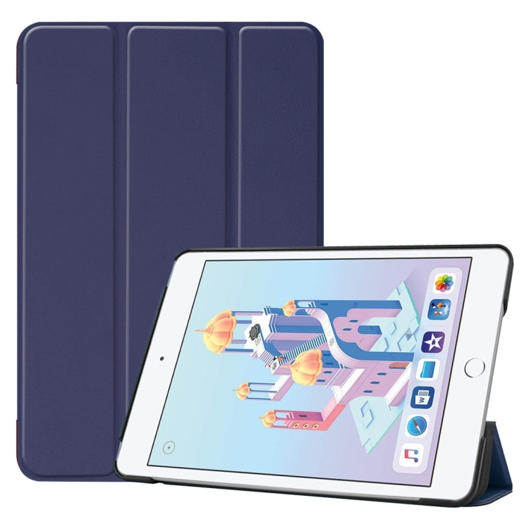 Custer Texture Horizontal Flip Smart PU Leather Case for iPad Mini 4 / Mini 5, with Sleep / Wake-up Function & Three-folding Holder (Blue) by bashfashion