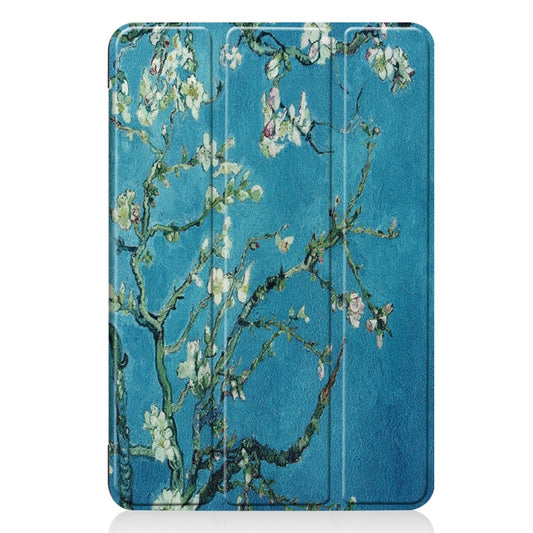 Apricot Flower Pattern Custer Texture Horizontal Flip PU Leather Case for iPad Mini 2019 / Mini 4 , with Three-folding Holder & Sleep / Wake-up Function