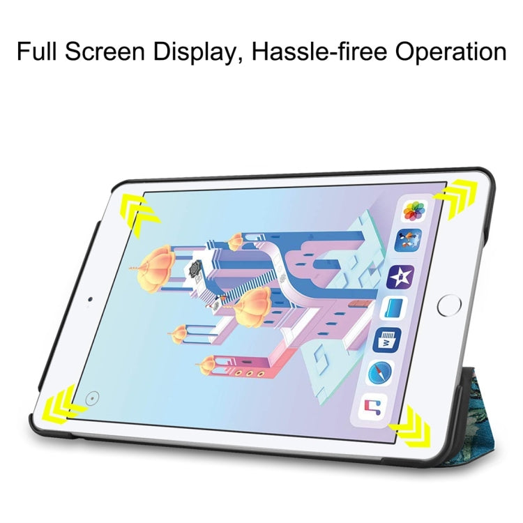 Apricot Flower Pattern Custer Texture Horizontal Flip PU Leather Case for iPad Mini 2019 / Mini 4 , with Three-folding Holder & Sleep / Wake-up Function by bashfashion