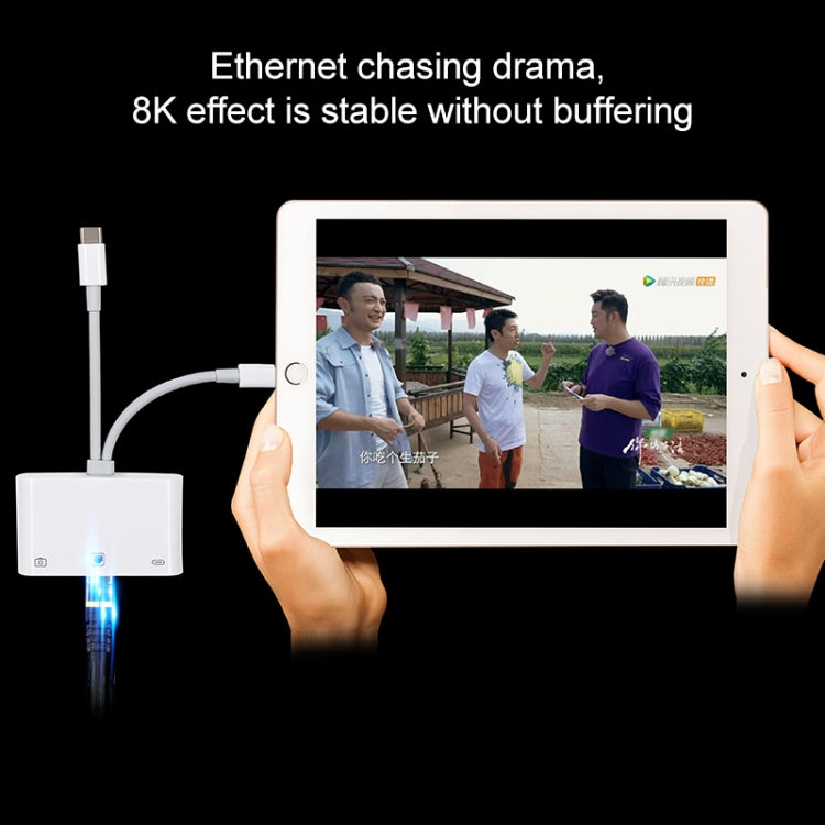 NK-107 Pro 3 in 1 USB-C / Type-C + 8 Pin Male to USB + RJ45 + 8 Pin Charging Female Interface Adapter by bashfashion