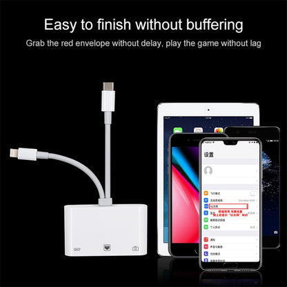 NK-107 Pro 3 in 1 USB-C / Type-C + 8 Pin Male to USB + RJ45 + 8 Pin Charging Female Interface Adapter by bashfashion