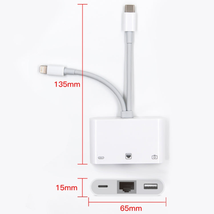 NK-107 Pro 3 in 1 USB-C / Type-C + 8 Pin Male to USB + RJ45 + 8 Pin Charging Female Interface Adapter by bashfashion