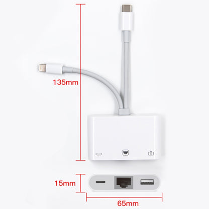 NK-107 Pro 3 in 1 USB-C / Type-C + 8 Pin Male to USB + RJ45 + 8 Pin Charging Female Interface Adapter by bashfashion