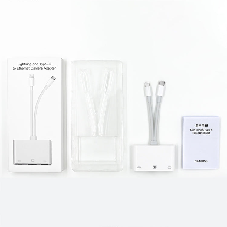 NK-107 Pro 3 in 1 USB-C / Type-C + 8 Pin Male to USB + RJ45 + 8 Pin Charging Female Interface Adapter by bashfashion