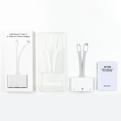 NK-107 Pro 3 in 1 USB-C / Type-C + 8 Pin Male to USB + RJ45 + 8 Pin Charging Female Interface Adapter by bashfashion