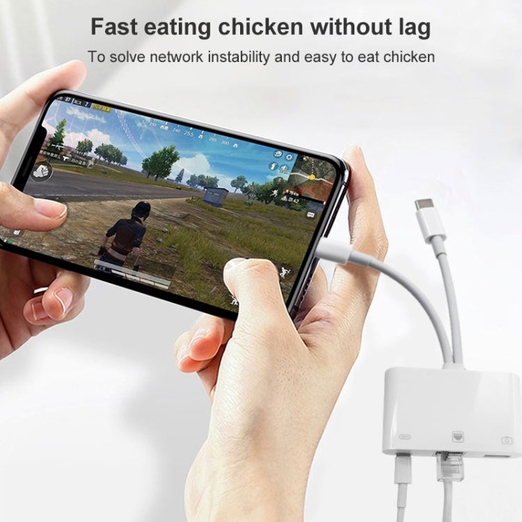 NK-107 Pro 3 in 1 USB-C / Type-C + 8 Pin Male to USB + RJ45 + 8 Pin Charging Female Interface Adapter by bashfashion