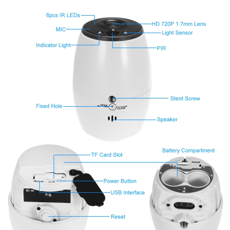 VESAFE VS-DC01 Security HD 720P Two-Way Audio Wireless Wifi IP Camera, Support Night Vision & PIR Detection & TF Card, IP54 Waterproof(White) by bashfashion