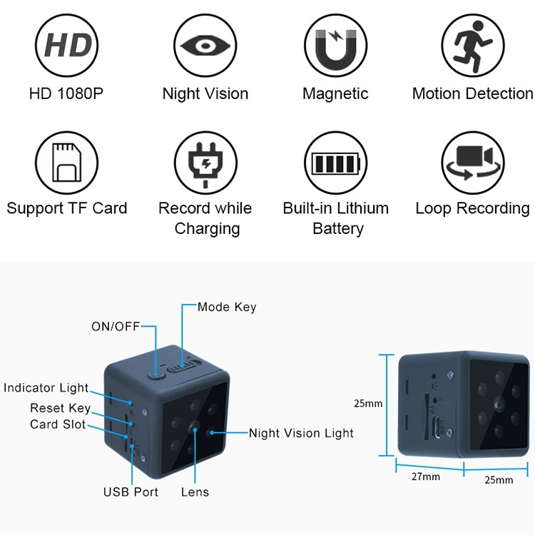 MD25 1080P Wearable Smart HD Camera Wireless Sport Camera, Support Infrared Night Vision / Motion Detection / TF Card by bashfashion