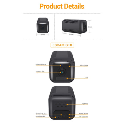 ESCAM G18 1080P Full HD Rechargeable Battery WiFi IP Camera, Support Night Vision / PIR Motion Detection / TF Card / Two Way Audio (Black) by ESCAM