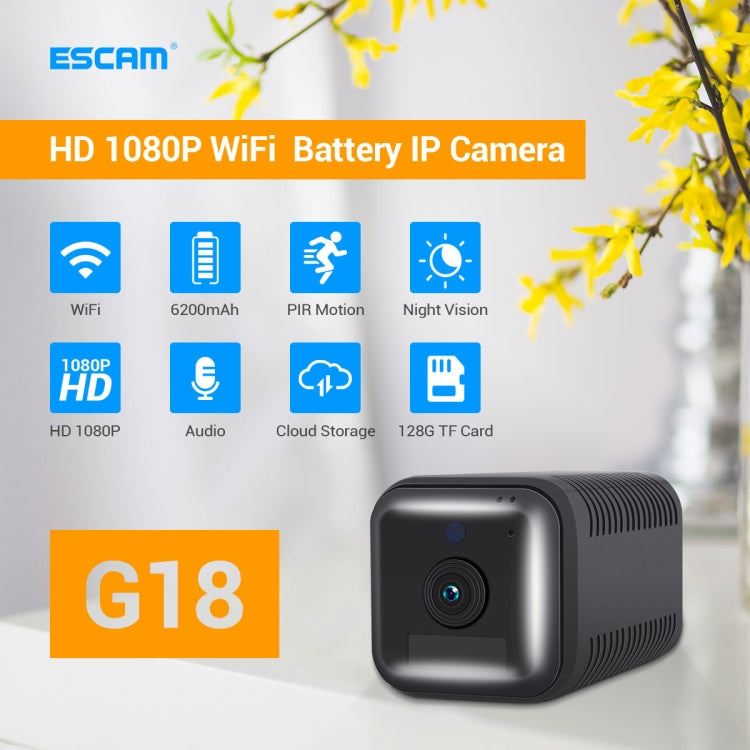 ESCAM G18 1080P Full HD Rechargeable Battery WiFi IP Camera, Support Night Vision / PIR Motion Detection / TF Card / Two Way Audio (Black) by ESCAM