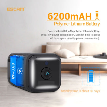 ESCAM G18 1080P Full HD Rechargeable Battery WiFi IP Camera, Support Night Vision / PIR Motion Detection / TF Card / Two Way Audio (Black) by ESCAM