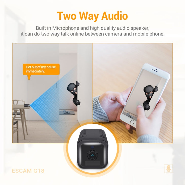 ESCAM G18 1080P Full HD Rechargeable Battery WiFi IP Camera, Support Night Vision / PIR Motion Detection / TF Card / Two Way Audio (Black) by ESCAM