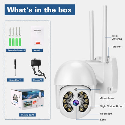 Tuya QX56 3.0 Million Pixels IP66 Waterproof 2.4G Wireless IP Camera, Support Amazon Alexa & Google Home & Motion Detection & Two-way Audio & Full Color Night Vision & TF Card, EU Plug by bashfashion