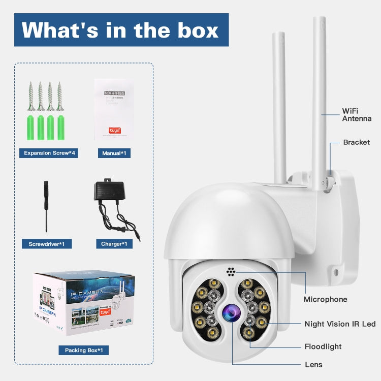 Tuya QX56 3.0 Million Pixels IP66 Waterproof 2.4G Wireless IP Camera, Support Amazon Alexa & Google Home & Motion Detection & Two-way Audio & Full Color Night Vision & TF Card, AU Plug by bashfashion