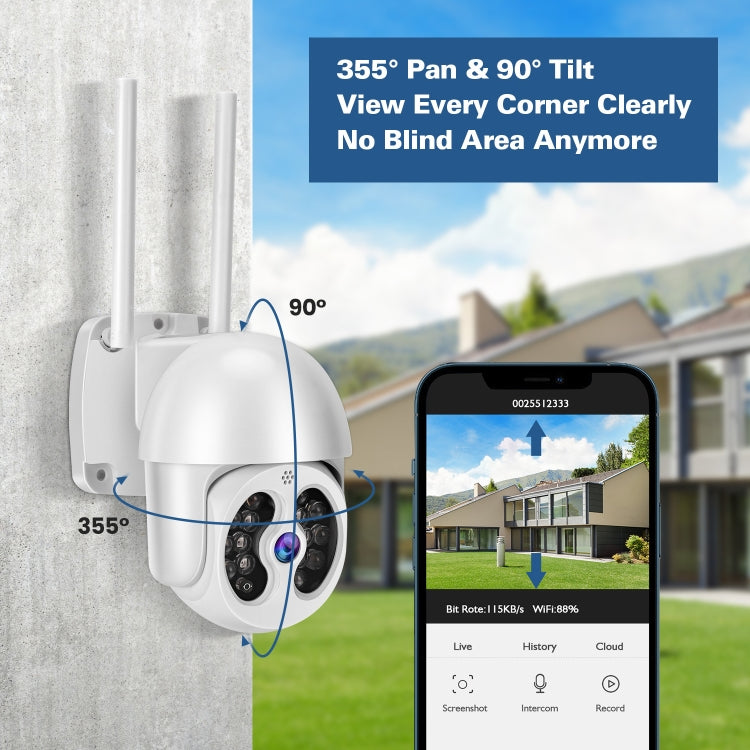 Tuya QX56 3.0 Million Pixels IP66 Waterproof 2.4G Wireless IP Camera, Support Motion Detection & Two-way Audio & Full Color Night Vision & TF Card, EU Plug by bashfashion
