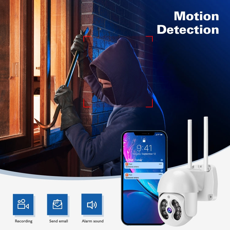 Tuya QX56 3.0 Million Pixels IP66 Waterproof 2.4G Wireless IP Camera, Support Motion Detection & Two-way Audio & Full Color Night Vision & TF Card, AU Plug by bashfashion