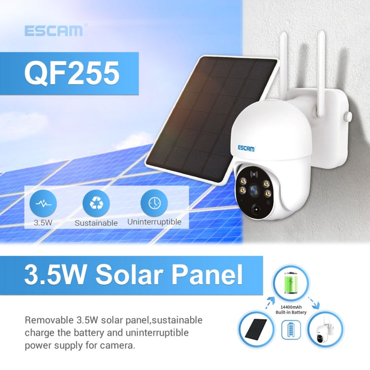 ESCAM QF255 2.0 Million Pixels 1080P HD WiFi Solar Camera, Support Two-way Voice & PIR Motion Detection & Night Vision & TF Card by ESCAM