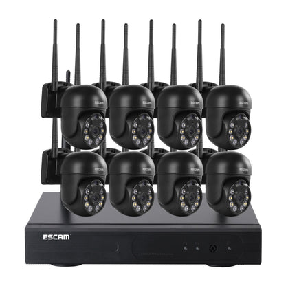 ESCAM WNK618 3.0 Million Pixels 8-channel Wireless Dome Camera HD NVR Security System, Support Motion Detection & Two-way Audio & Full-color Night Vision & TF Card, UK Plug by ESCAM