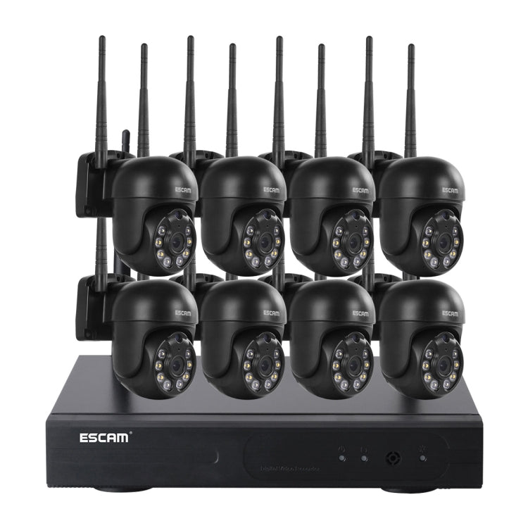 ESCAM WNK618 3.0 Million Pixels 8-channel Wireless Dome Camera HD NVR Security System, Support Motion Detection & Two-way Audio & Full-color Night Vision & TF Card, US Plug by ESCAM