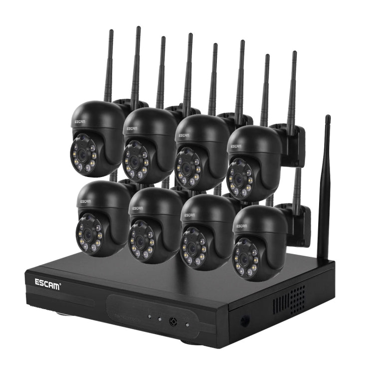ESCAM WNK618 3.0 Million Pixels 8-channel Wireless Dome Camera HD NVR Security System, Support Motion Detection & Two-way Audio & Full-color Night Vision & TF Card, UK Plug by ESCAM