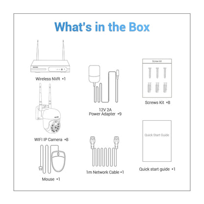 ESCAM WNK618 3.0 Million Pixels 8-channel Wireless Dome Camera HD NVR Security System, Support Motion Detection & Two-way Audio & Full-color Night Vision & TF Card, UK Plug by ESCAM