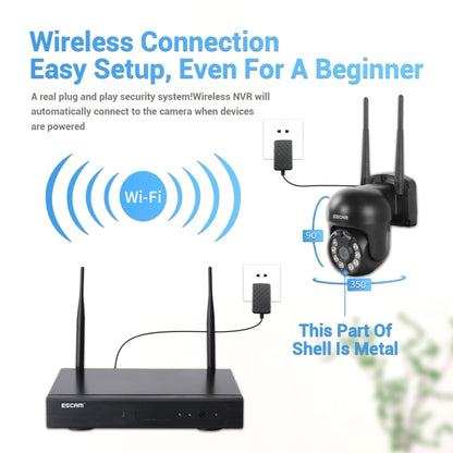 ESCAM WNK618 3.0 Million Pixels 8-channel Wireless Dome Camera HD NVR Security System, Support Motion Detection & Two-way Audio & Full-color Night Vision & TF Card, UK Plug by ESCAM