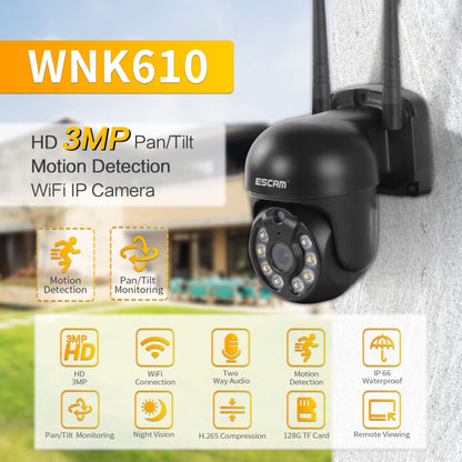 ESCAM WNK610 3.0 Million Pixels Wireless Dome IP Camera, Support Motion Detection & Two-way Audio & Full-color Night Vision & TF Card, US Plug by ESCAM