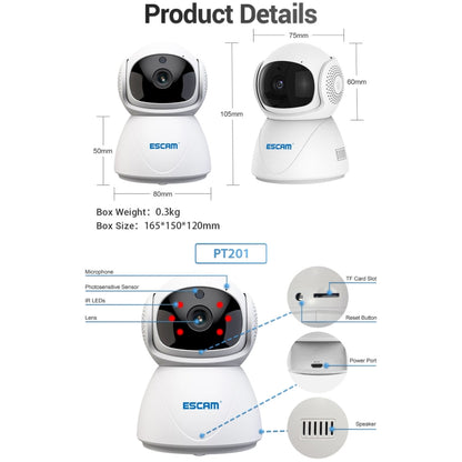 ESCAM PT201 HD 1080P Dual-band WiFi IP Camera, Support Night Vision / Motion Detection / Auto Tracking / TF Card / Two-way Audio, US Plug by ESCAM