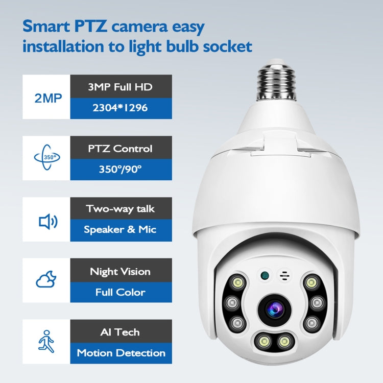 DP18 3.0MP Smart WiFi 1080P HD Outdoor Network Light Bulb Camera, Support Infrared Night Vision & Motion Detection & TF Card by bashfashion
