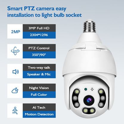 DP18 3.0MP Smart WiFi 1080P HD Outdoor Network Light Bulb Camera, Support Infrared Night Vision & Motion Detection & TF Card by bashfashion