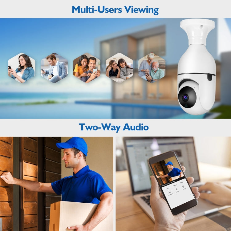 DP17 2.0 Million Pixels Single Light Source Smart Dual-band WiFi 1080P HD Outdoor Network Light Bulb Camera, Support Infrared Night Vision & Two-way Audio & Motion Detection & TF Card by bashfashion
