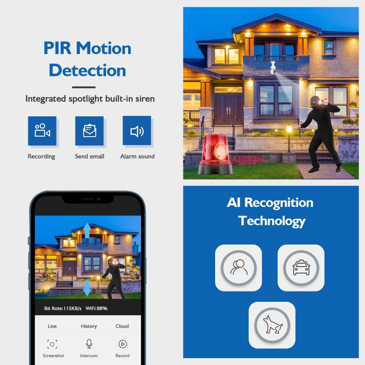 DP17 2.0 Million Pixels Dual Light Source Smart Dual-band WiFi 1080P HD Outdoor Network Light Bulb Camera, Support Infrared Night Vision & Two-way Audio & Motion Detection & TF Card by bashfashion