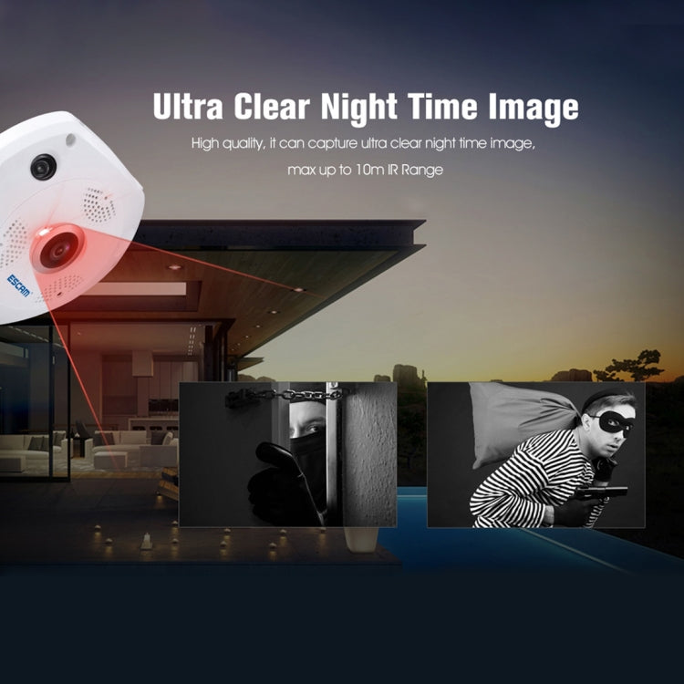 ESCAM Shark QP180 960P 360 Degrees Fisheye Lens 1.3MP WiFi IP Camera, Support Motion Detection / Night Vision, IR Distance: 10m by ESCAM