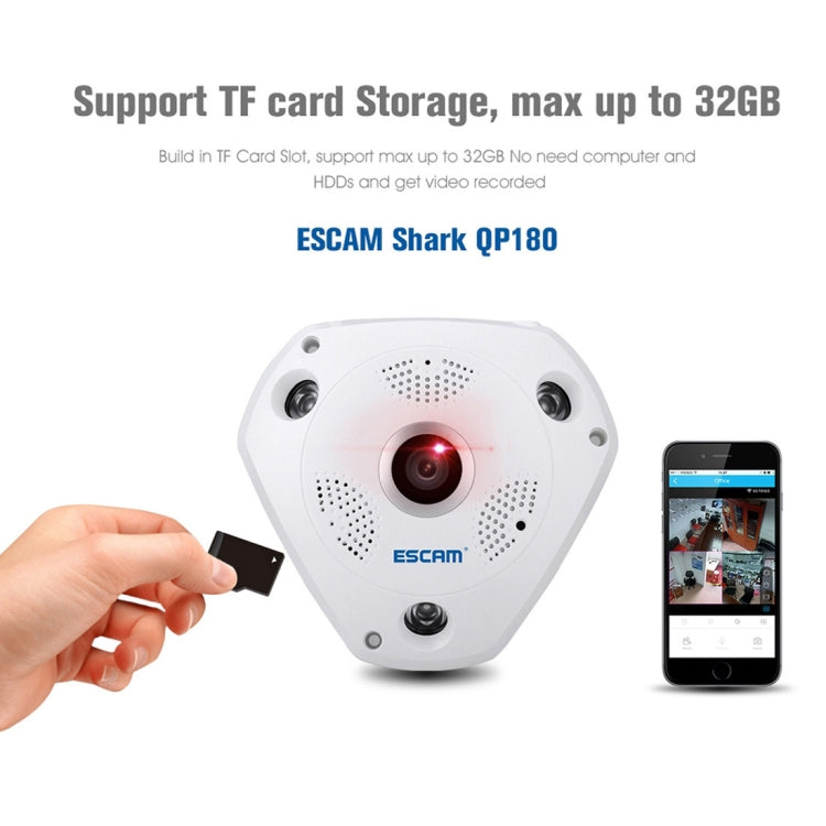 ESCAM Shark QP180 960P 360 Degrees Fisheye Lens 1.3MP WiFi IP Camera, Support Motion Detection / Night Vision, IR Distance: 10m by ESCAM