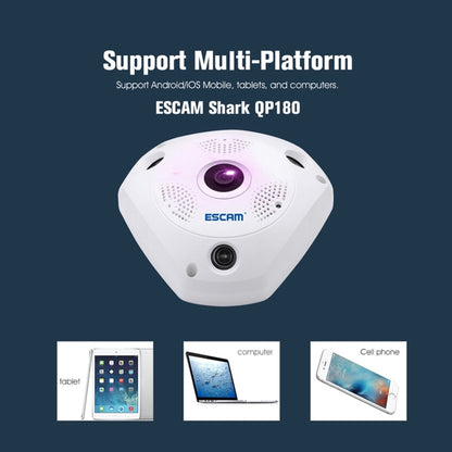 ESCAM Shark QP180 960P 360 Degrees Fisheye Lens 1.3MP WiFi IP Camera, Support Motion Detection / Night Vision, IR Distance: 10m by ESCAM