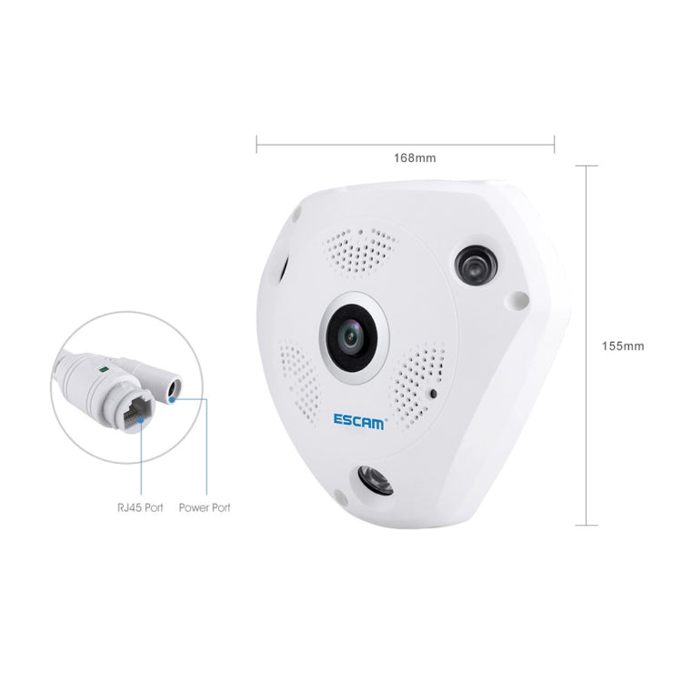 ESCAM Shark QP180 960P 360 Degrees Fisheye Lens 1.3MP WiFi IP Camera, Support Motion Detection / Night Vision, IR Distance: 10m by ESCAM