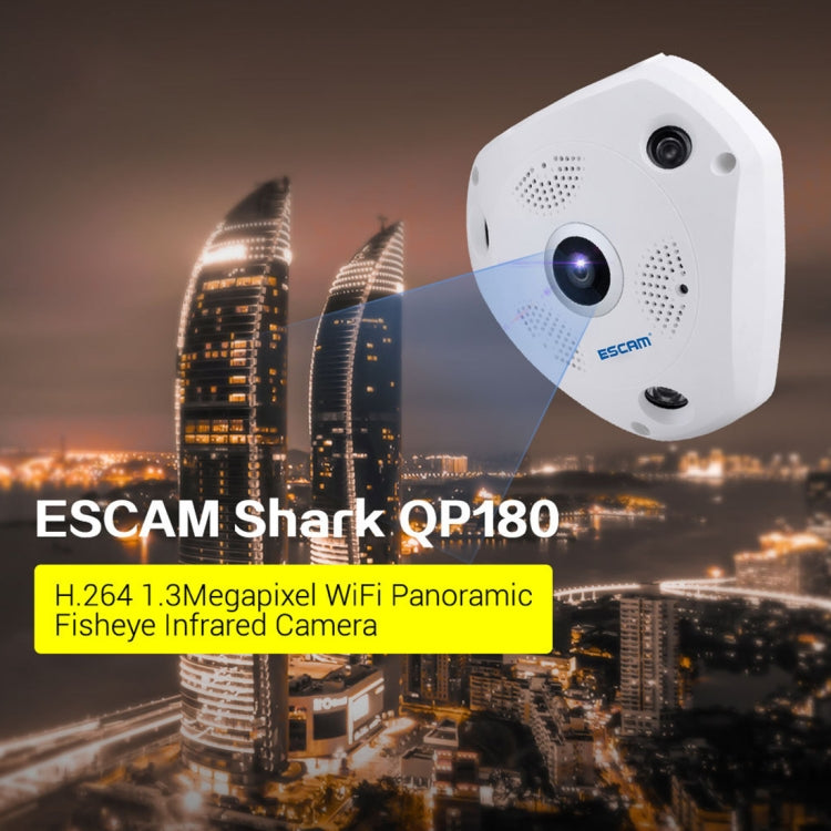 ESCAM Shark QP180 960P 360 Degrees Fisheye Lens 1.3MP WiFi IP Camera, Support Motion Detection / Night Vision, IR Distance: 10m by ESCAM